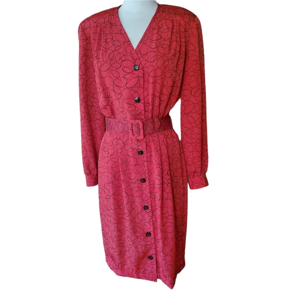 1980s Liz Claiborne Red & Black Career Dress